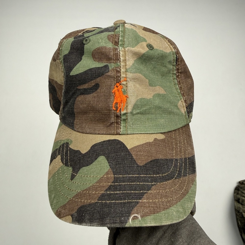 Polo Ralph Lauren Hat Cap Strap Back One Size Green Camo Pony Logo Mens Cotton